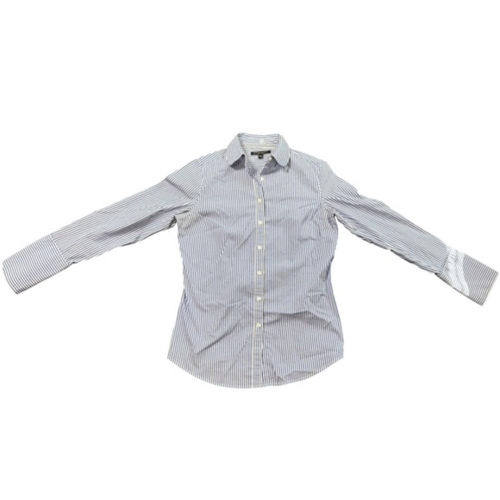 Banana Republic Women 4 Classic Blue‎ Stripe Button Down Shirt Preppy Secretary